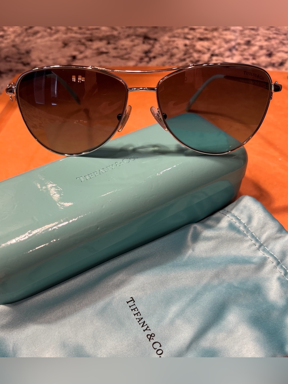 Tiffany & Co. Aviator Sunglasses in Silver Frame with Brown Lenses